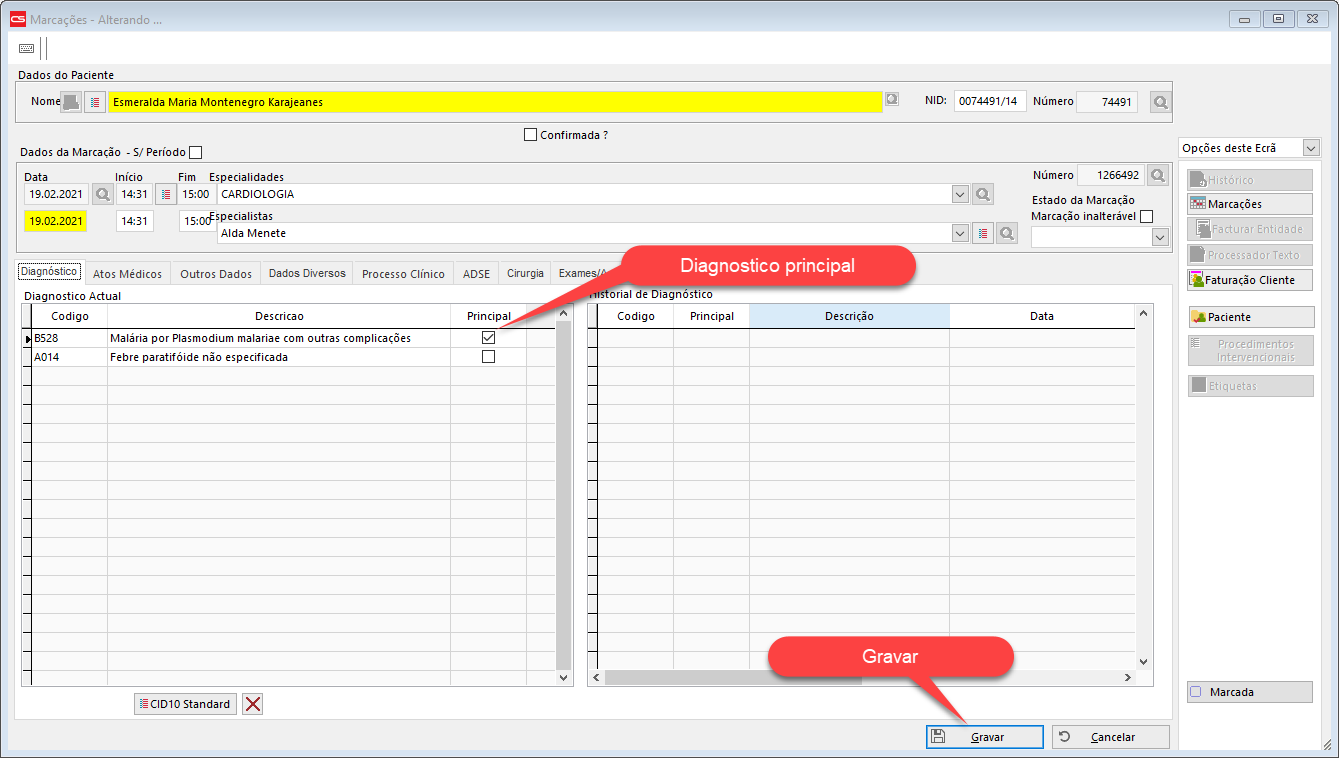 Ecrã de Consultas - Gravar